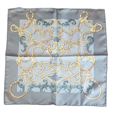 Vintage 90s Hermes Silk Scarf Equestrian Carre 90 Gray Gold l'Instruction du Roy 