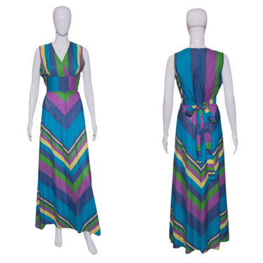 1970's Chevron Striped Vera Mont Maxi Dress - Size M