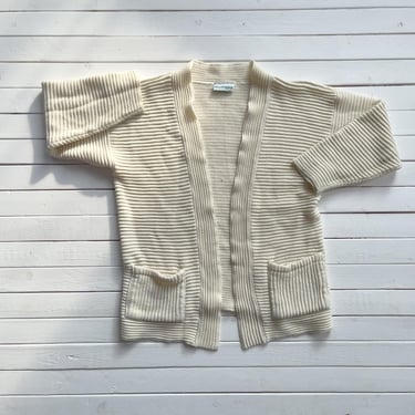 cream knit sweater 80s 90s vintage white ribbed cardigan 