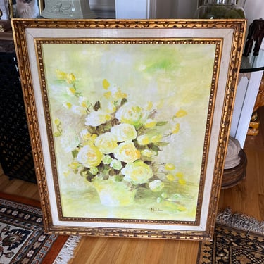 Beautiful vintage yellow roses painting - gorgeous frame too! 