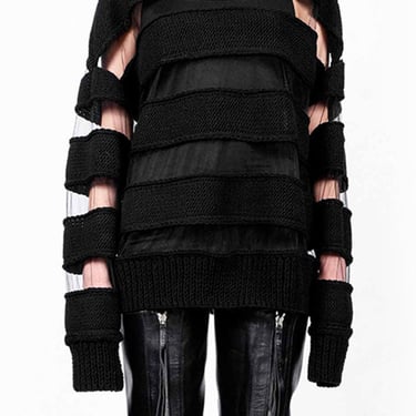Oversized Wool Blend Sheer Stripes Knit Pullover
