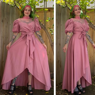 Vintage 1980’s Maeve Pink Taffeta Dress with Lace 