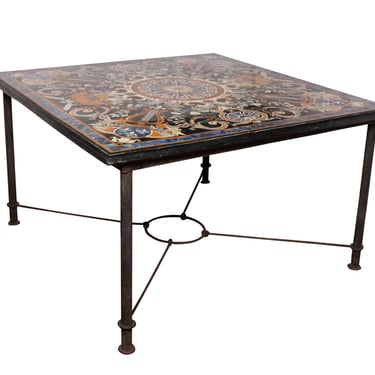 Wrought Iron Table with Lapis lazula and Jasper Marble