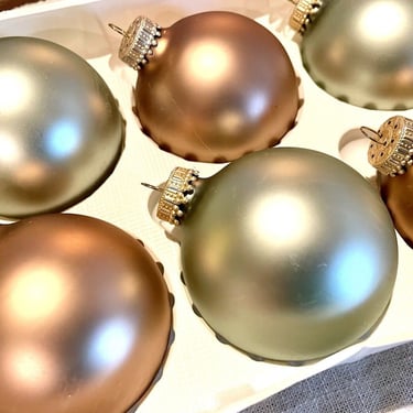 Vintage Rose Gold Satin KREBS Christmas Tree Ornament Set of 6 