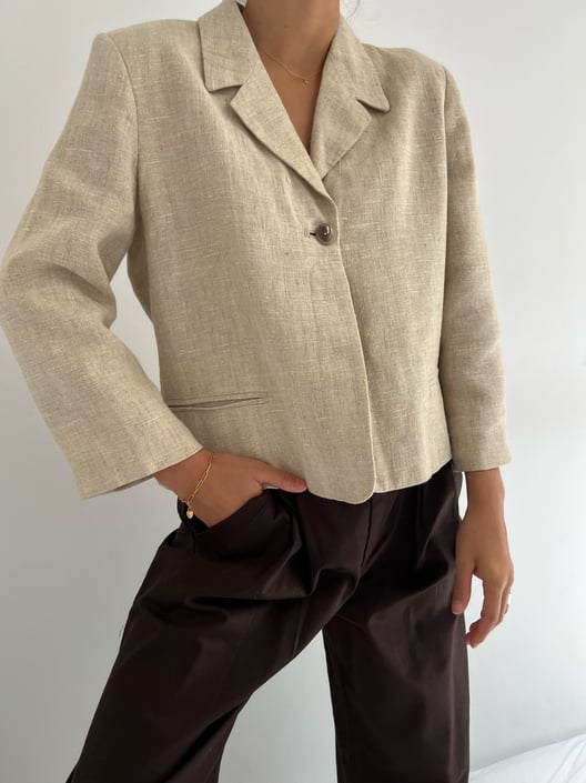 Vintage Oat Woven Linen Cropped Jacket