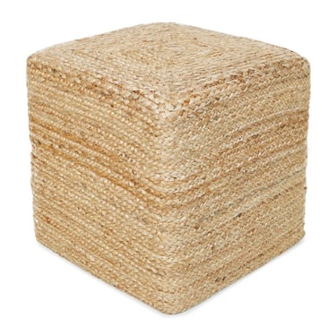 REDEARTH Cube Jute Pouf (14.5”x14.5”x16”; Natural): Natural / Cube 14.5"x14.5"x16"