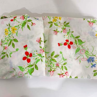 Vintage Perma-Prest Twin Fitted & Flat Sheet Set Floral Flowers Bedding Cotton Fabric 1960s 