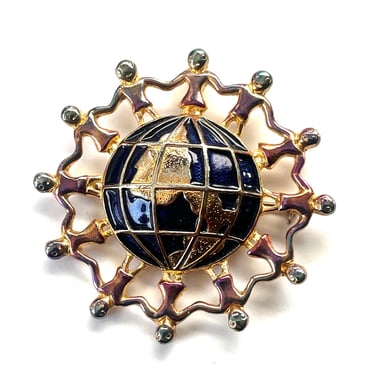 Vintage Globe Pin pendant, Globe Brooch, Unity Brooch, 80s Brooch, 80s Jewelry, World Pin, World Brooch, Helping People Brooch, World Peace 