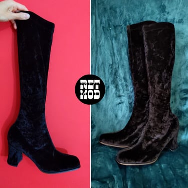 Velvety Vintage Beauties - 90s Black Crushed Velvet Sock Boots 