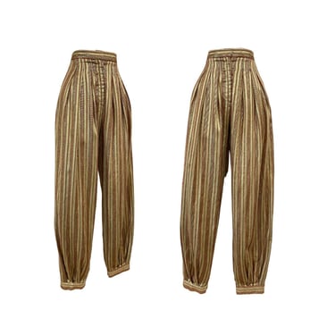 Vtg Vintage 1970s 70s Designer Nicole Miller Metallic Striped Puff Leg Trousers 