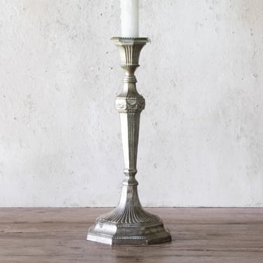 Silver Plated 10" Tall Cast Metal Candle Holder, Candlestick Holder for Taper Candle 