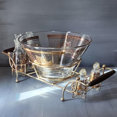Vintage Starlyte Anchor Hocking salad serving set bowl shakers and cruets with caddy MCM 