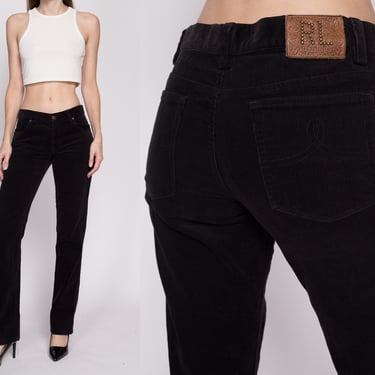 Small Y2K Ralph Lauren Black Corduroy Pants | Vintage Low Rise Tapered Leg Trousers 