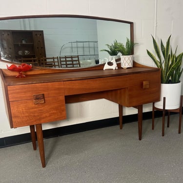 Mid Century Modern Danish Teak G Plan Kofod Larsen Vanity with Mirror 