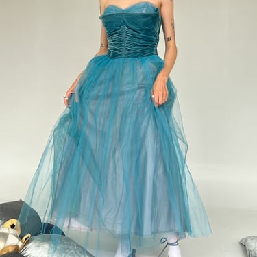 Blue Tulle Velvet Dress (M)