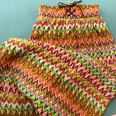 1970s Colorful Quilted Skirt with Lace Up Front - Size XS