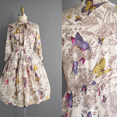 vintage 1950s Novelty Butterfly Full Skirt Dress - Medium 