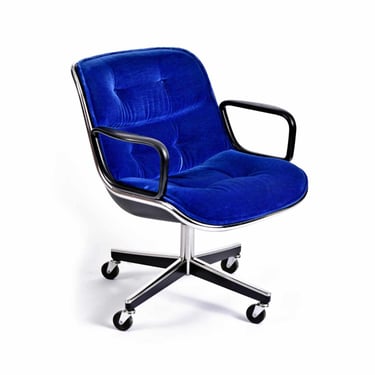 Charles Pollock for Knoll Blue Velvet Adjustable Height Executive Chair Desk Chair 