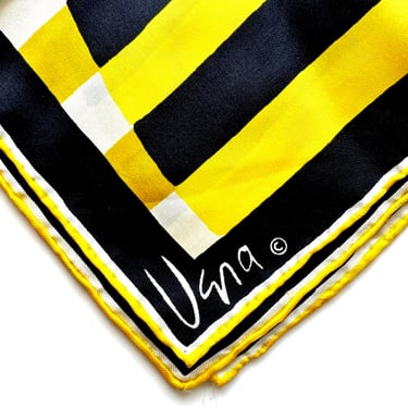 Vintage 60s 70s Vera Neumann Silk Scarf Mod Striped Black White Yellow Hair Accessories 