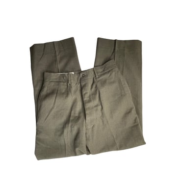 Vintage 1950's Men's Military Drab Brown Suspender Woolen Trouser Pants, Size 33 