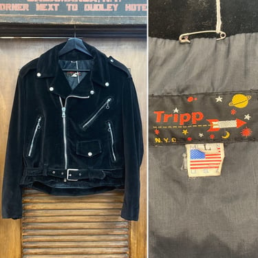 Vintage 1980’s “Tripp NYC” Black Velvet Motorcycle Biker Glam Rock Jacket, 80’s Motorcycle Jacket, Vintage Clothing 