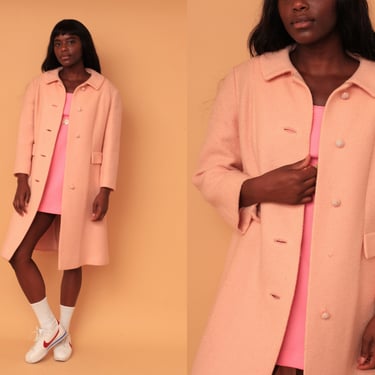Vintage 1960s Joseph Magnin Tailored by Brittany Blush Pink Wool Swing Pea Coat // Union Made 