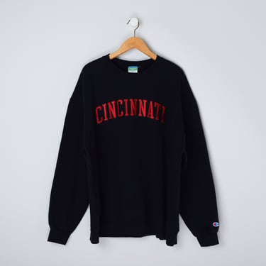 Vintage 90s Cincinnati Champion Sweatshirt - stitched lettering, red and black, college, oversized - Men's 3XL 