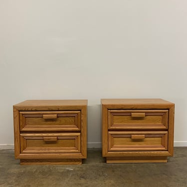 Restored plinth base oak nightstands- pair 