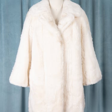 Vintage 1970s Tocci Imports Ltd. Winter White Tissavel Faux Fur Coat (Made in England) 