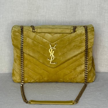 YSL Large LouLou in Chartreuse Suede