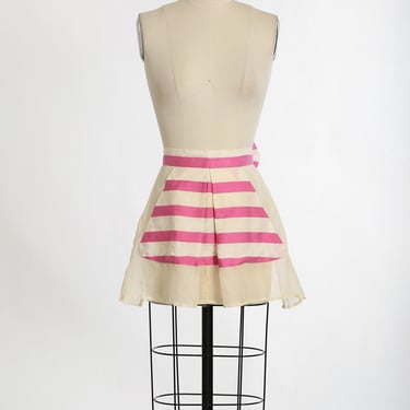 Vintage 40s pink striped cotton organza half apron 