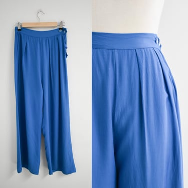 1940s Blue Rayon Wide Leg Pants 