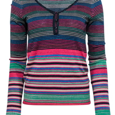 Marc Jacobs - Navy &amp; Shimmering Multicolor Striped Top Sz S
