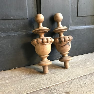 French Wood Finial Post, Turned Wood, Drapery Rod Ends, French Farmhouse, Set of 2 
