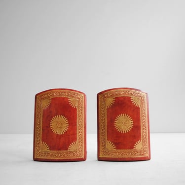 Vintage Red and Gold Leather Bookends Made in Italy 