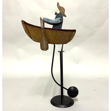 Sailor Rowing A Boat Nautical Folk Art Kinetic Sculpture Balance Toy 