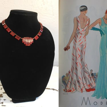 Dinner with Lord Wimsey - Vintage 1930s Art Deco Czech Carnelian Geometric Glass Necklace 
