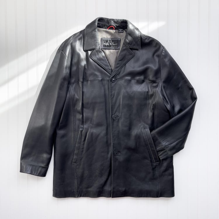 black leather jacket 90s vintage Nicole Miller oversized