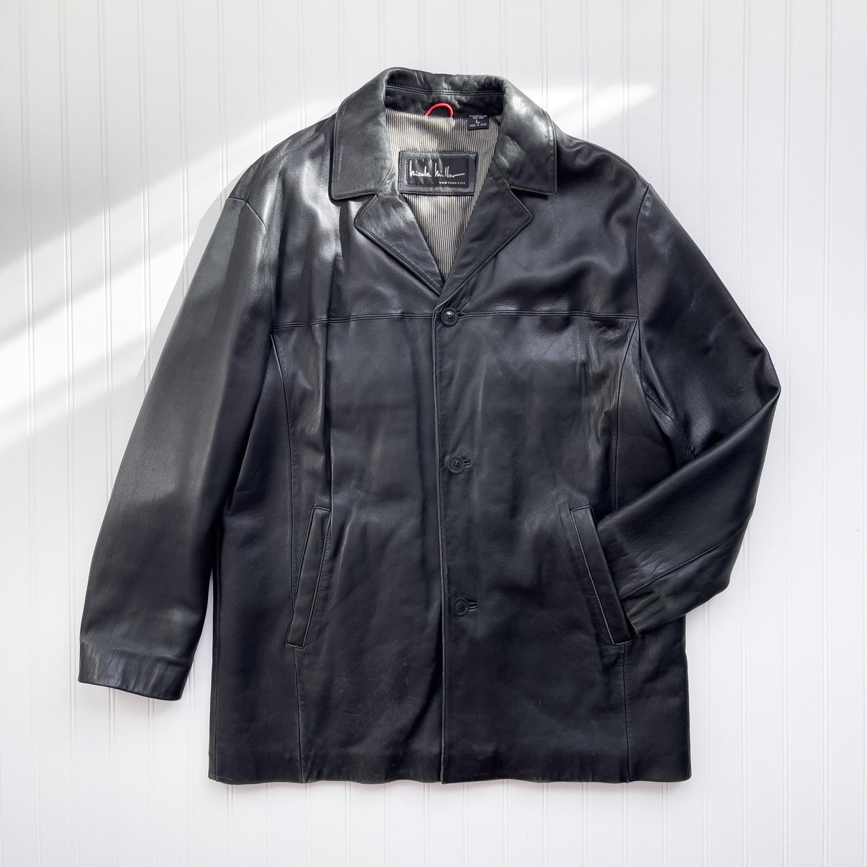 black leather jacket 90s vintage Nicole Miller oversized