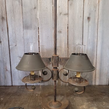 Antique Two Candle Tin Shade Lamp 27