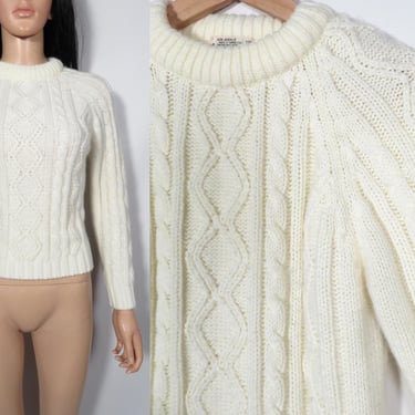 Vintage 70s Ivory Cable Knit Sweater Size XXS/Youth 14 