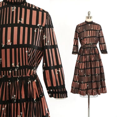 Vintage 50s Victorian striped cotton floral dress 