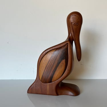 Vintage Wood Pelican Puzzle Box / Sculpture 