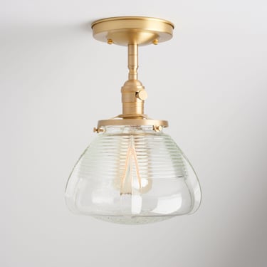 Art Deco - Modern Handblown Clear Glass - Semi Flush Light Fixture - Mid Century 