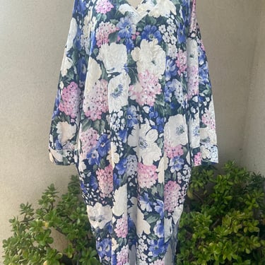 Vintage Maxi kaftan dress blues floral pockets OS by Mary McFadden 