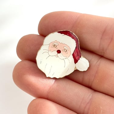 Vintage Gold Toned Enamel Santa Claus Christmas Holiday Brooch Pin 