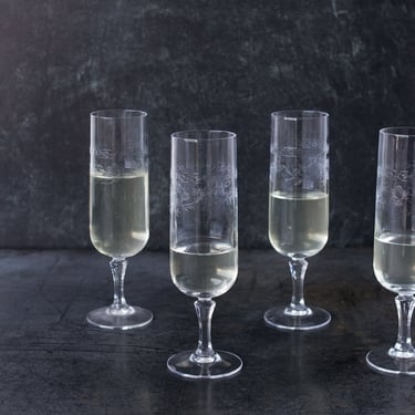 Etched Floral Champagne Flute Set of 6