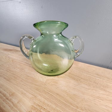 Green Blown Glass Handled Vase 