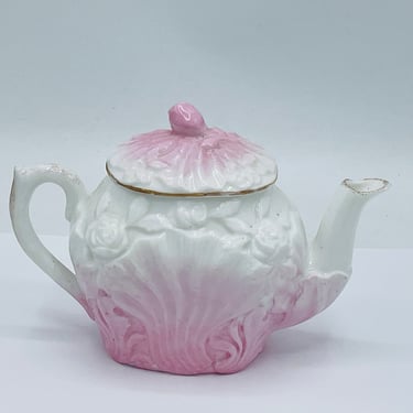 Porcelain Small Teapot, white with pink luster circa 1900- Victorian- Chip Free 