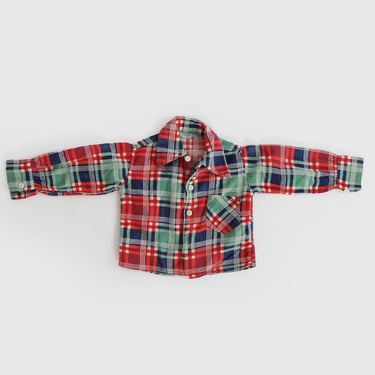 Vintage 40s 50s Kids plaid cotton flannel shirt 